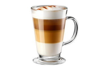 layered latte macchiato in tall clear glass isolated on transparent background Generative Ai.