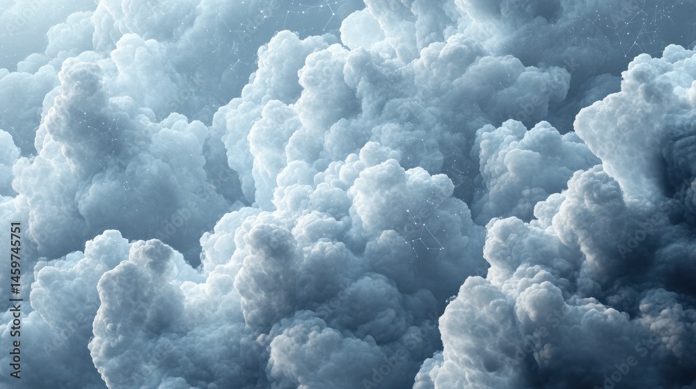 Poster abstract illustration of interconnected clouds symbolizing data networking and digital communication