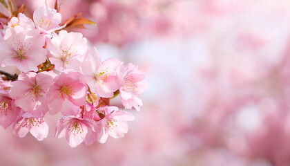 Fototapeta premium soft pink cherry blossom petals in full bloom springtime background with copy space
