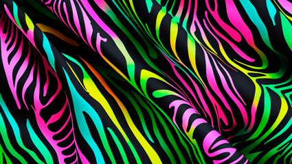 Background of rippled fabric drapery with neon colored striped pattern