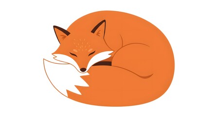 Fototapeta premium AI image of a cute orange fox curled up asleep in a perfect circle, tail covering its body.
