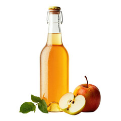 Cider With Apple Slice Glass Bottle  isolated on a transparent background
