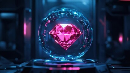 Futuristic Display of a Brilliant Pink Gemstone Illuminated by Soft Neon Lights in a High-Tech Environment 4k video footage - Powered by Adobe