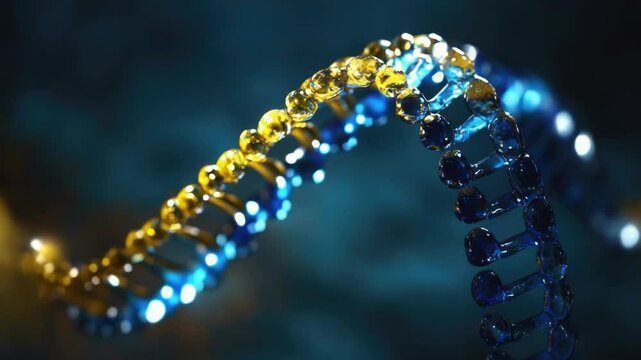 A detailed view of a strand of blue and yellow beads