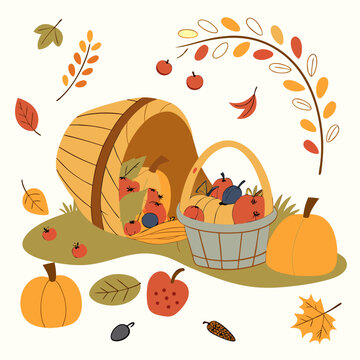 autumn harvest scene with pumpkins and apples clip art preview