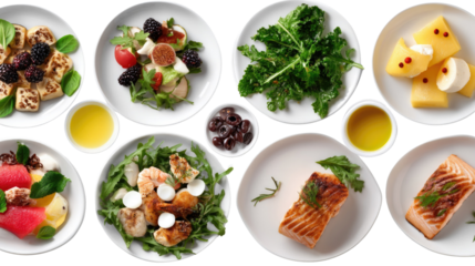 Culinary Kaleidoscope: A vibrant array of gourmet plates showcasing a diverse selection of fresh, delicious foods