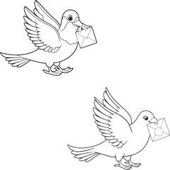 A pigeon is carrying a note in its mouth vector image