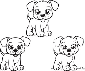 A cute brown cartoon baby dog vector set shows animal love with fun art