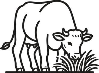 Cow black silhouette line art vector illustration isolated on a white background