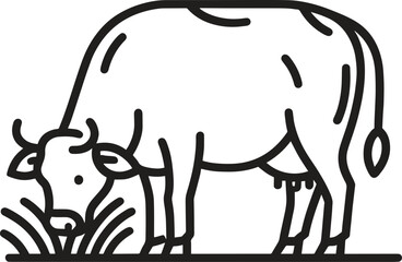 Cow black silhouette line art vector illustration isolated on a white background