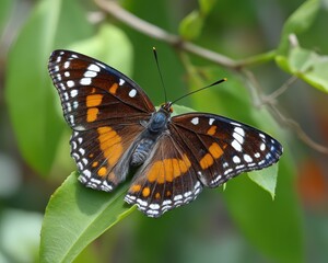Naklejka premium California Sister Butterfly: Nature's Spotted Insect on Leaf in Wild Essence