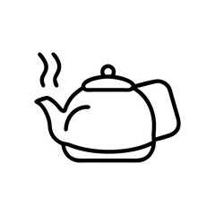 Obraz premium Minimalist tea kettle icon with steam on white background 