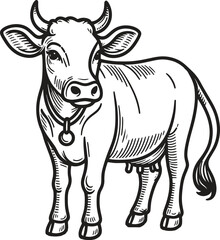 Cow black silhouette line art vector illustration isolated on a white background