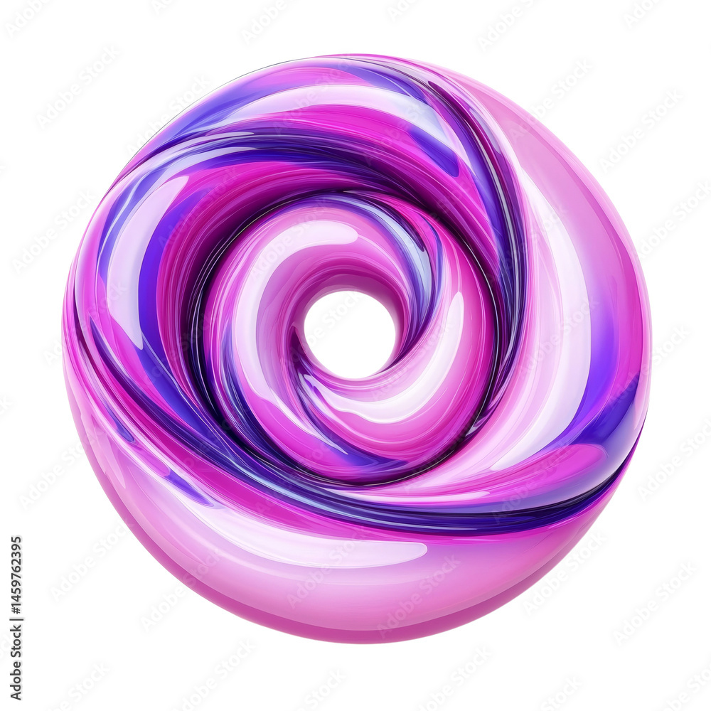 Aufkleber abstract swirl patterned donut with shiny surfaces in pink and purple