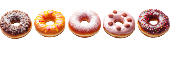 Donuts Assortment Glazed Powdered Frosted  isolated on a transparent background