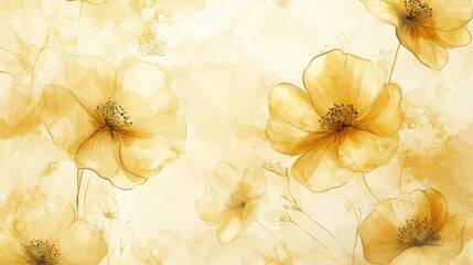 Spring floral in watercolor vector background. Luxury flower wallpaper design with yellow flowers, line art, golden texture. Elegant gold botanical illustration suitable for fabric, prints, cover. il