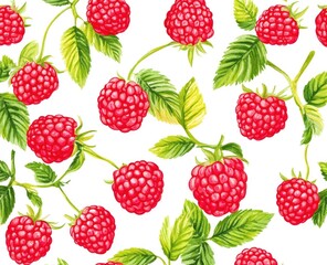 Raspberry and Leaf Pattern Watercolor