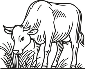 Cow black silhouette line art vector illustration isolated on a white background