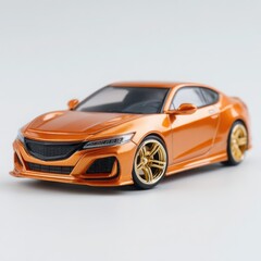 Fototapeta premium Orange Sport Car Model with Gold Rims on White Background