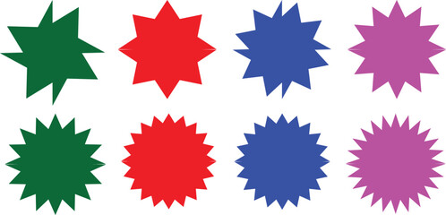 Price sticker starburst of star colorful promo badge shape for callout label round icons for sale circles for button tag zigzag edge on promotion banner gradient speech balloons vector	