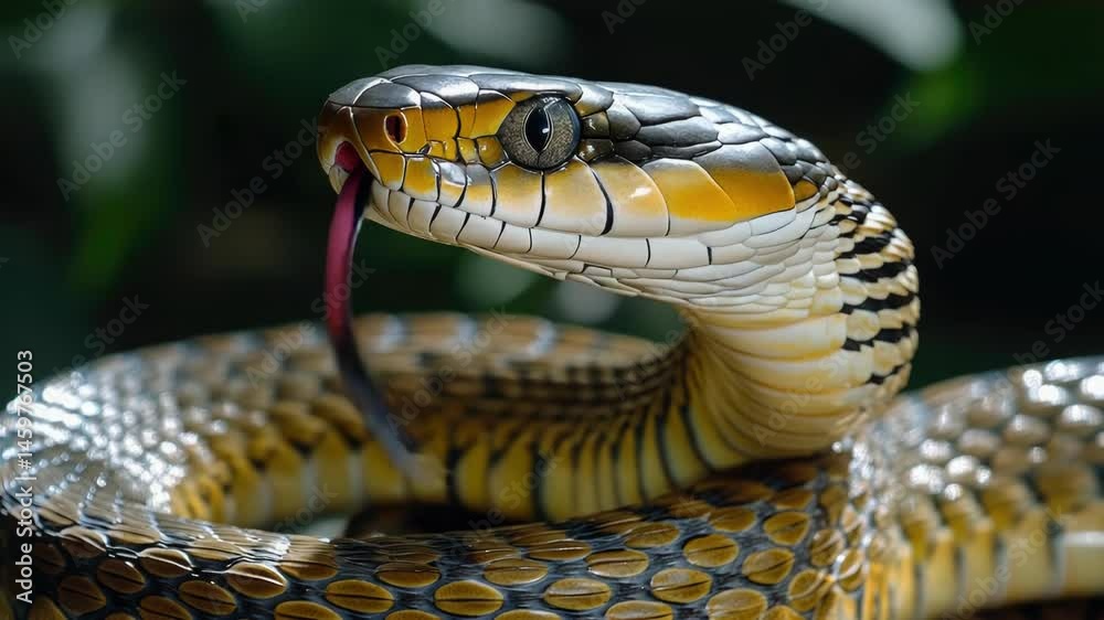 Poster a close-up view of a snake's head with its tongue extended, perfect for wildlife or reptile themed p