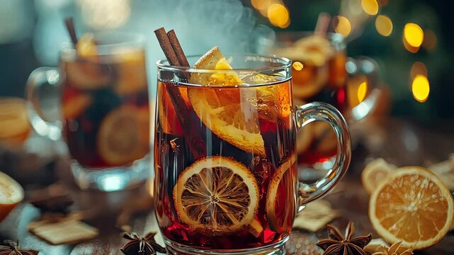 Mulled wine in a glass. Generated by ai. drink.
