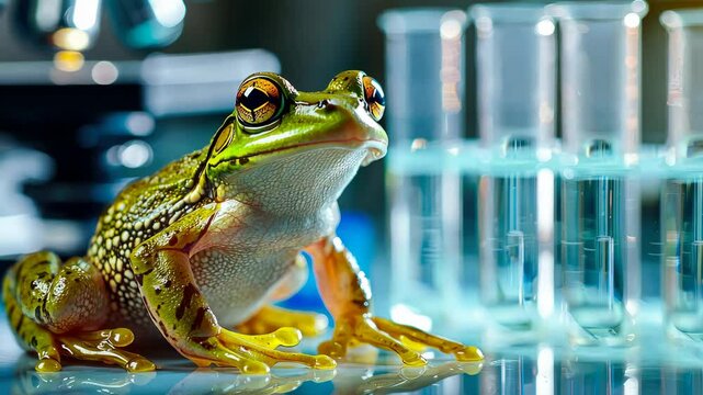 Frog in the laboratory. Generated by ai. animal.