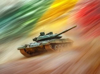 Green Tank Moving Fast with Background Color