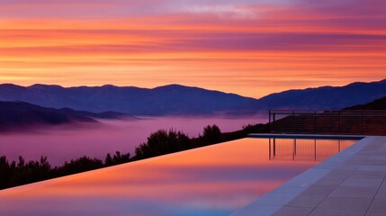 Fototapeta premium Serene sunset over a tranquil pool reflecting vibrant colors in a mountainous landscape