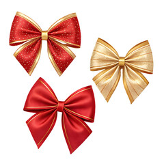 Elegant Red and Gold Decorative Bows for Christmas on transparent background