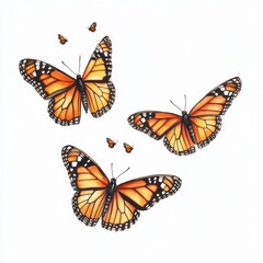 Fototapeta premium Beautiful Monarch Butterflies in Various Sizes on White Background, Perfect for Nature Illustrations and Educational Materials