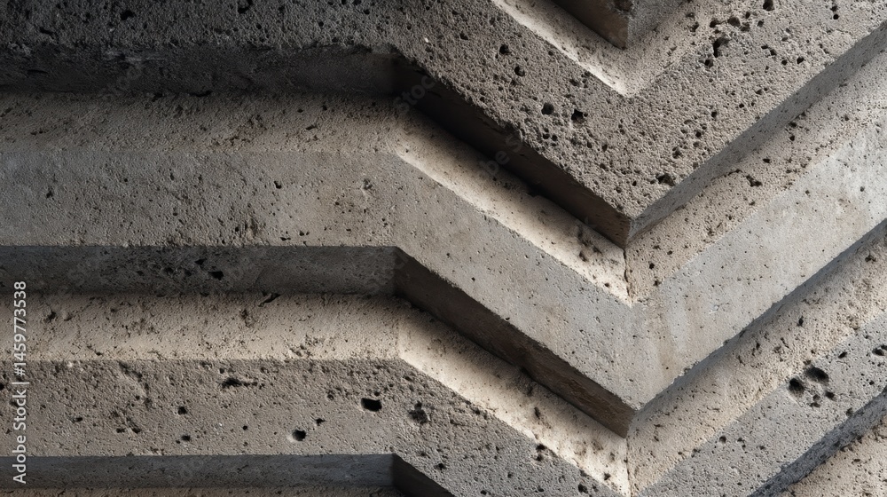 Poster geometric concrete architectural element displaying zigzag pattern, creating textural surface with a