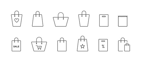 Shopping bag icon. Bag package shopper outline icons. Shopping bag package icon set