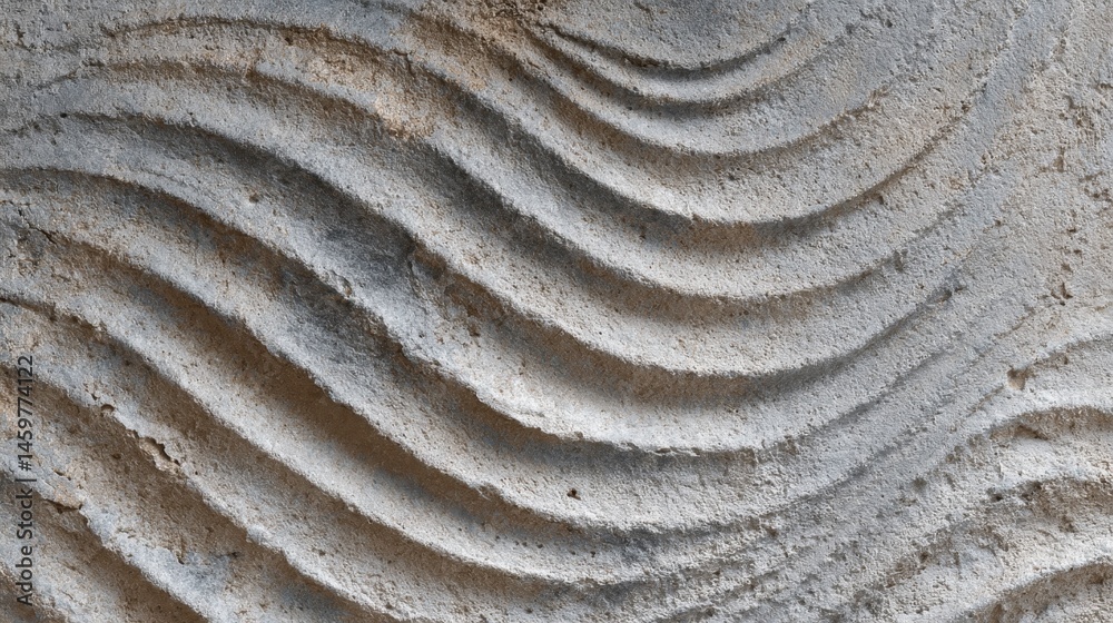 Poster close up view of a textured concrete wall featuring a wavy pattern creating an abstract design, suit