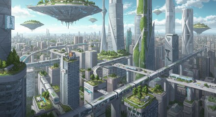 Fototapeta premium Eco-futuristic Cityscape: A Vision of Sustainable Urban Living