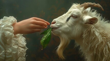 Gentle Goat Eats Leaf