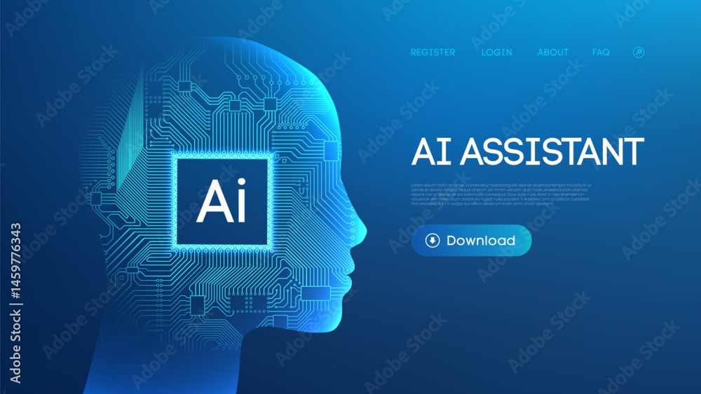 Poster ai robot background tech bot circuit chip technology chatbot chat. human artificial intelligence con