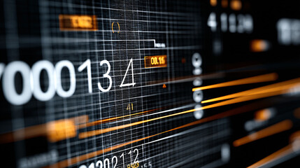 High-Tech Numeric Data Visualization with Orange Highlights