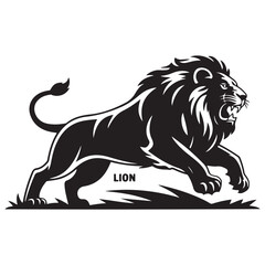 A aggresive lion running pose Vector Black silhouettes. with white background
