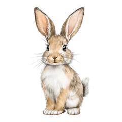 Obraz premium A cute watercolor bunny with long ears is sitting on a white background.