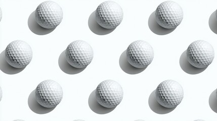 White surface displaying organized golf balls, generating soft shadows and forming geometric pattern suitable for sports related graphic design projects