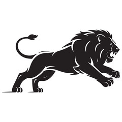 A aggresive lion running pose Vector Black silhouettes. with white background