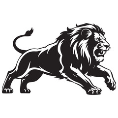 A aggresive lion running pose Vector Black silhouettes. with white background