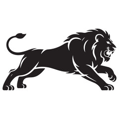 A aggresive lion running pose Vector Black silhouettes. with white background
