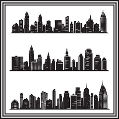 Fototapeta premium Urban City Skyline Silhouettes – Vector Set of Modern Skyscraper Outlines for Architecture, Real Estate