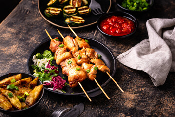 Chicken skewers kebab with vegetables