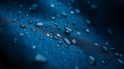 Rain Drops on a Blue Denim Surface