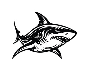 Obraz premium Fierce shark tribal tattoo design aggressive mascot vector art on a white background