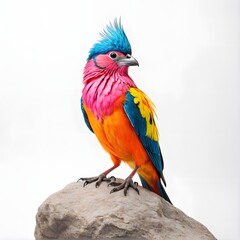 Fototapeta premium Brightly Colored Bird Perched on Stone with Vibrant Plumage