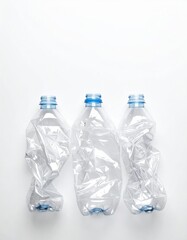 Three clear plastic bottles with vibrant blue caps are arranged neatly on a clean white background, showcasing their sleek design and transparency.